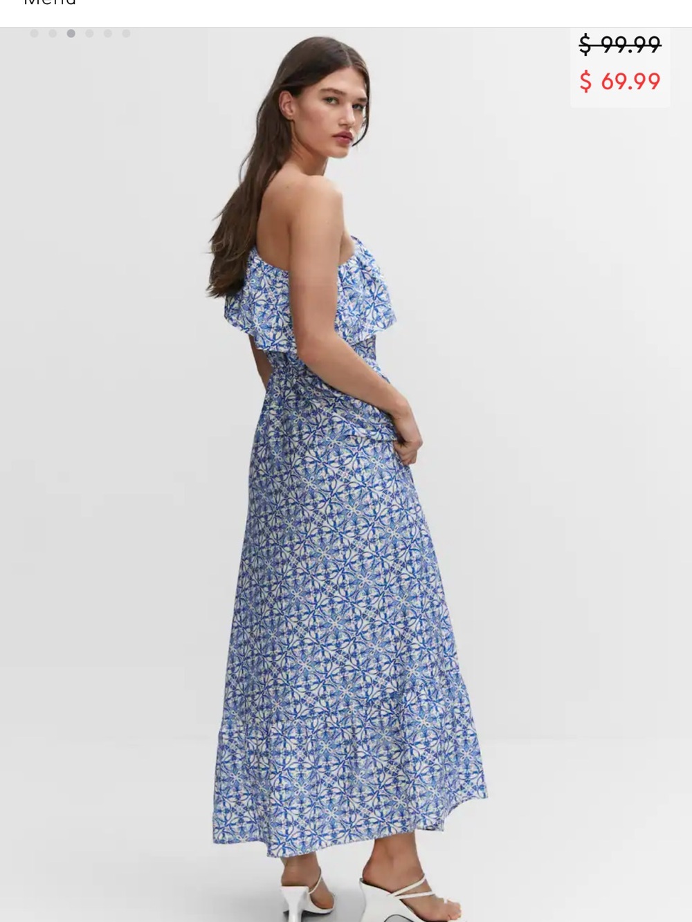 Strapless Blue Tile-Print Maxi Dress